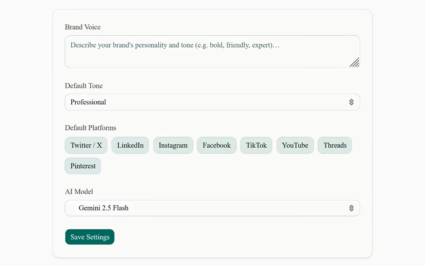 Product screenshot — brand settings